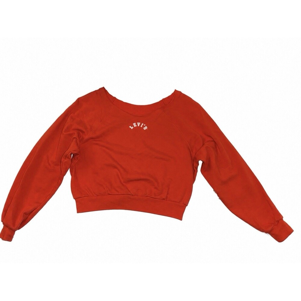 Levi’s Women’s Orange Cropped Off Shoulder Sweatshirt Small S Raglan Long Sleeve
